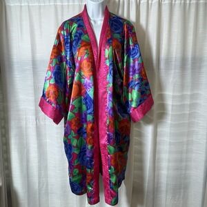 Vintage Victoria's Secret Kimono Robe One Size Gold Label Floral Open Front